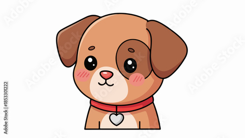 Cartoon illustration of a playful puppy with a red collar and heart pendant