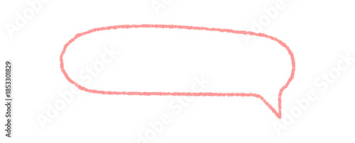 Fluid crayon sketch outlines a speech bubble icon with soft contour. Rectangle form holds place for message, dialog or quote. Chat or comment element, round fluid shape, hand drawn style.