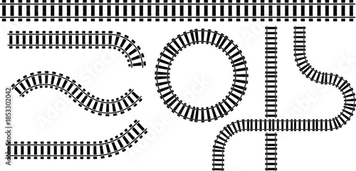 Railway train track vector route. Rail pattern round circular curve railroad path icon