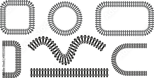 Railway train track vector route. Rail pattern round circular curve railroad path icon