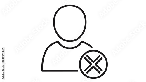 Simple line art illustration of a person icon with a cancel or remove symbol