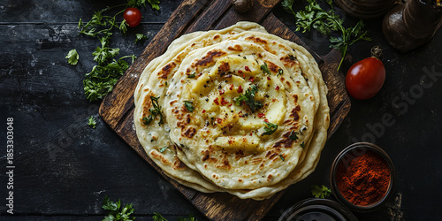 North indian flatbread stuffed with spices named Aloo Paratha
