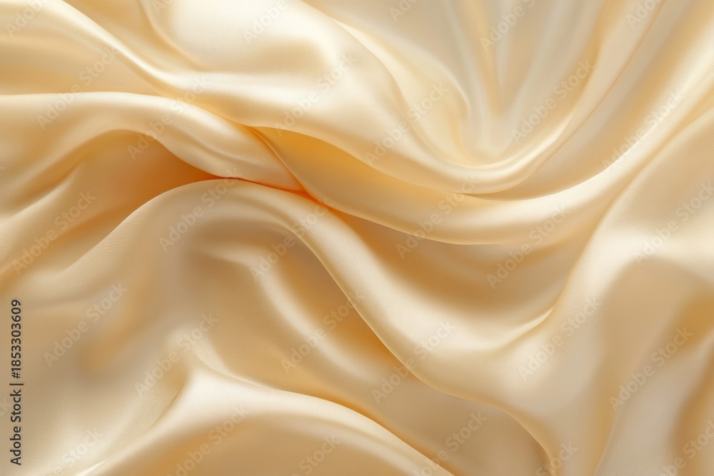 Obraz premium Elegant beige silk fabric displaying soft folds and luxurious texture. Smooth surface reflects light gently. Neural network AI generated