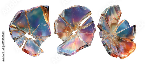 Iridescent Fragmented Glass Artwork with Colorful Reflections and Light Patterns