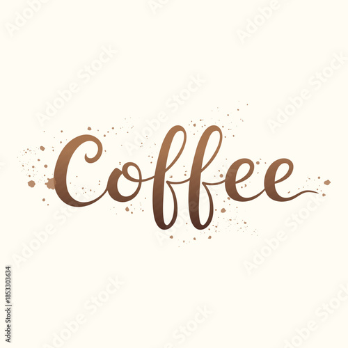 Coffee hand lettering with splash texture. Stylish vector calligraphy typography isolated on white background. Perfect for cafe branding, coffee shop menu, packaging, posters, prints and food design.