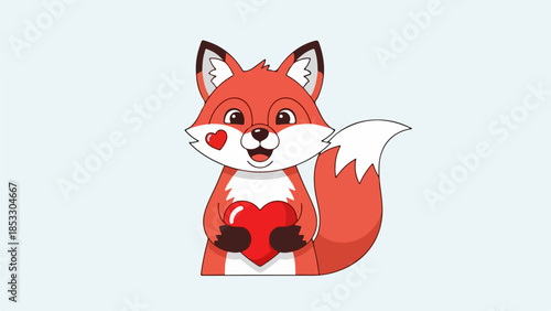 Friendly fox illustration with red heart symbolizing love and affection