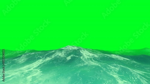 Vivid blue sea with frothy waves and dynamic motion on green screen