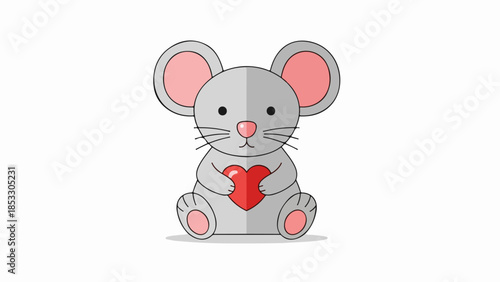 Playful cartoon mouse holding a red heart illustration