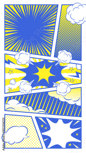 アメコミ風のコマ割り背景／ポップアート