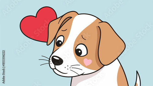 Charming cartoon illustration of a Jack Russell Terrier with a heart-shaped marking and a red heart above its head