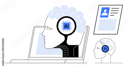 Artificial intelligence. AI concept blending human cognition with technology, digital identity and data processing. Artificial intelligence powering innovation, robotics, and data analysis. For tech