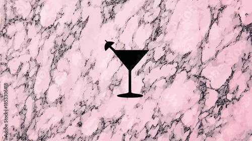 Elegant Martini Glass Silhouette Cocktail on Luxury Pink Marble Texture Background. Minimalist Drink Graphic