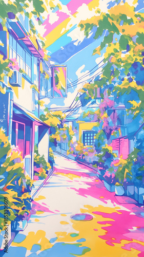 鮮やかな虹と雲のある広大な草原イメージイラスト｜空・自然・光・雲・ファンタジー・ヒーリング・Gペン・イラスト背景・動画用素材・春夏の情景におすすめ