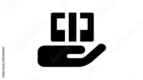 Minimalist icon of a hand holding a stack of packages, symbolizing delivery, logistics, e-commerce, service, and supply chain.