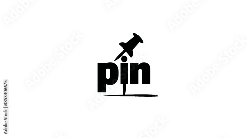 Minimalist Typographic Logo Concept for 'Pin' with Pushpin Graphic Lettering on White Background