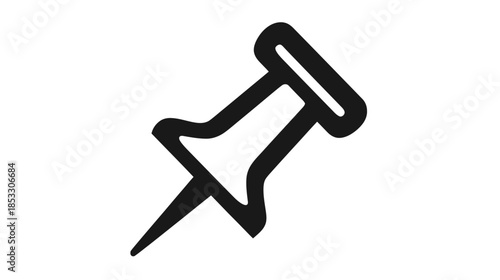 Simple Black Outline Thumbtack Icon. Minimalist Pushpin Symbol for Office, Stationery, Reminders, and Organization on White Background.