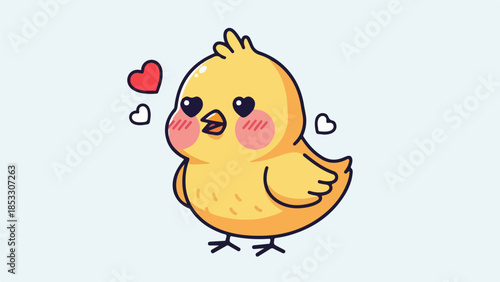 Bright yellow chick with pink cheeks and hearts illustration