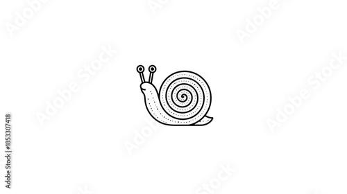 Simple black and white line art illustration of a cartoon snail. Cute hand-drawn mollusk icon for graphic design projects.