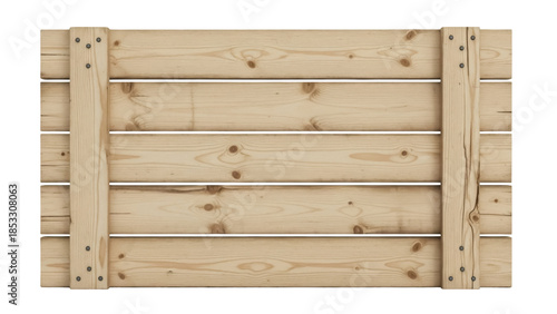 Photos Wooden crate isolated PNG, light brown planks with crossbars for storage and tra