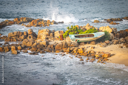 secret beach, mirissa, boat, waves, sri lanka, asia