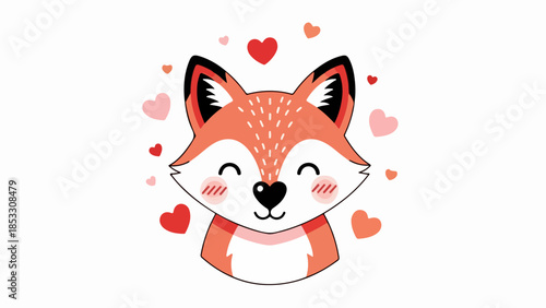 Cartoon fox with hearts illustration