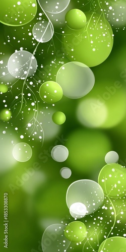 Elegant Spring Mood with Fresh Green Organic Bubble Bokeh Artwork, Abstract Light Effect Background