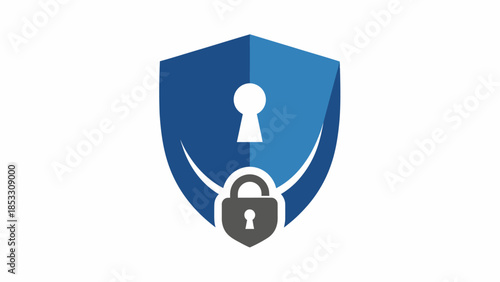 Blue security shield with prominent keyhole and padlock icon
