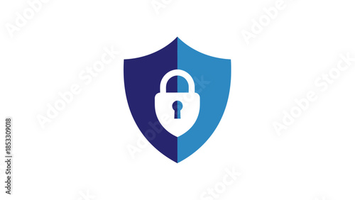 Blue security shield with white padlock for data protection