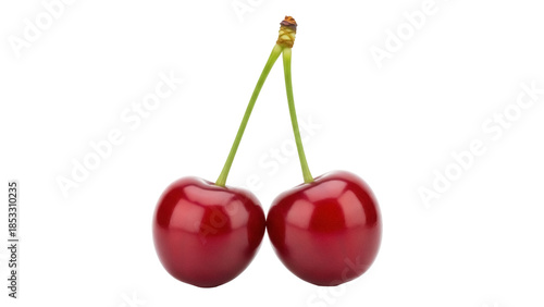 фотографія Two ripe cherries PNG isolated on transparent background, fresh red fruit with g