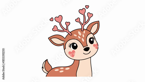 Illustration of a doe with heart-shaped antler accents on a light beige background