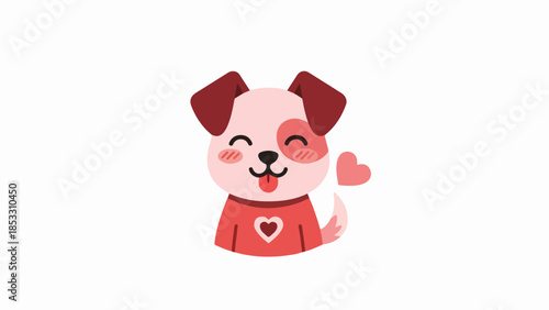 Playful cartoon illustration of an anthropomorphic dog with a red collar and pink heart