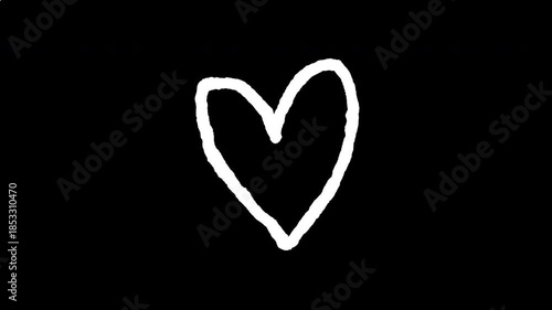 Chalk Style Heart Drawing Animation - White Textured Line with Alpha Channel 