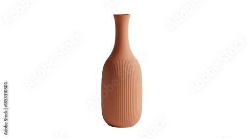 Valokuva Terracotta vase isolated PNG on transparent background, minimalist ribbed cerami