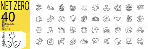 Net Zero icon set. Editable stroke.