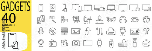 Gadgets icon set. Editable stroke.