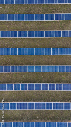 Aerial View of Solar Panels, Renewable Energy