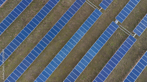 Aerial View of Solar Panels, Renewable Energy