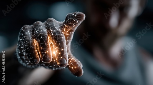 Digitally Enhanced Hand Reaching Out with Networked Connections and Glowing Points