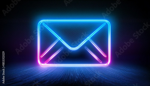 a glowing neon envelope symbol against a dark background representing communication and digital messaging