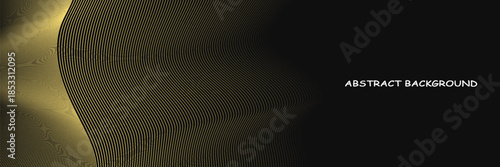 Abstract luxury with shining gold lines waves on black background. Futuristic background of flowing gold lines. simple design