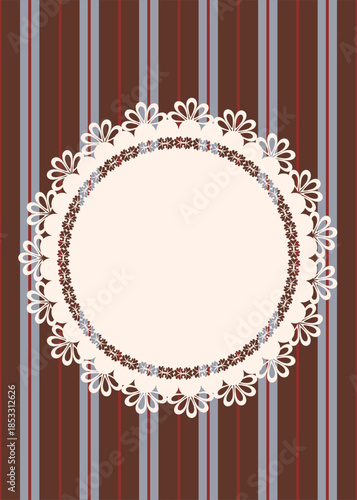Lace Circle Frame on Brown Striped Background