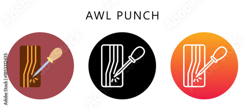 Awl Punch Multi Style Icon, Flat, Line, Glyph, Lineal, Dual Tone. Relate To Carpentry, Wood Industry. Use For Modern Concept, Ui, Ux Web And App Development.