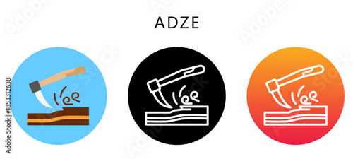Adze Multi Style Icon, Flat, Line, Glyph, Lineal, Dual Tone. Relate To Carpentry, Wood Industry. Use For Modern Concept, Ui, Ux Web And App Development.