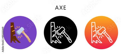 Axe Multi Style Icon, Flat, Line, Glyph, Lineal, Dual Tone. Relate To Carpentry, Wood Industry. Use For Modern Concept, Ui, Ux Web And App Development.