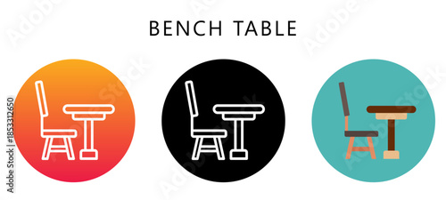 Bench Table Multi Style Icon, Flat, Line, Glyph, Lineal, Dual Tone. Relate To Carpentry, Wood Industry. Use For Modern Concept, Ui, Ux Web And App Development.