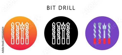 Bit Drill Multi Style Icon, Flat, Line, Glyph, Lineal, Dual Tone. Relate To Carpentry, Wood Industry. Use For Modern Concept, Ui, Ux Web And App Development.