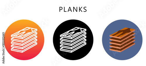 Planks Multi Style Icon, Flat, Line, Glyph, Lineal, Dual Tone. Relate To Carpentry, Wood Industry. Use For Modern Concept, Ui, Ux Web And App Development.