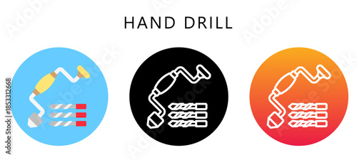 Hand Drill Multi Style Icon, Flat, Line, Glyph, Lineal, Dual Tone. Relate To Carpentry, Wood Industry. Use For Modern Concept, Ui, Ux Web And App Development.