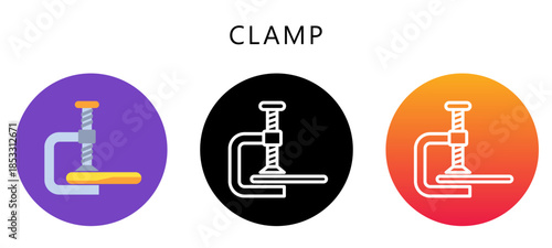 Clamp Multi Style Icon, Flat, Line, Glyph, Lineal, Dual Tone. Relate To Carpentry, Wood Industry. Use For Modern Concept, Ui, Ux Web And App Development.