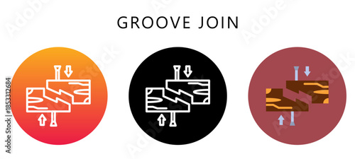 Groove Join Multi Style Icon, Flat, Line, Glyph, Lineal, Dual Tone. Relate To Carpentry, Wood Industry. Use For Modern Concept, Ui, Ux Web And App Development.